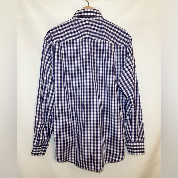 J. McLaughlin Purple White Gingham Plaid Button-Down Long Sleeve Shirt Men's MED - Picture 3 of 13